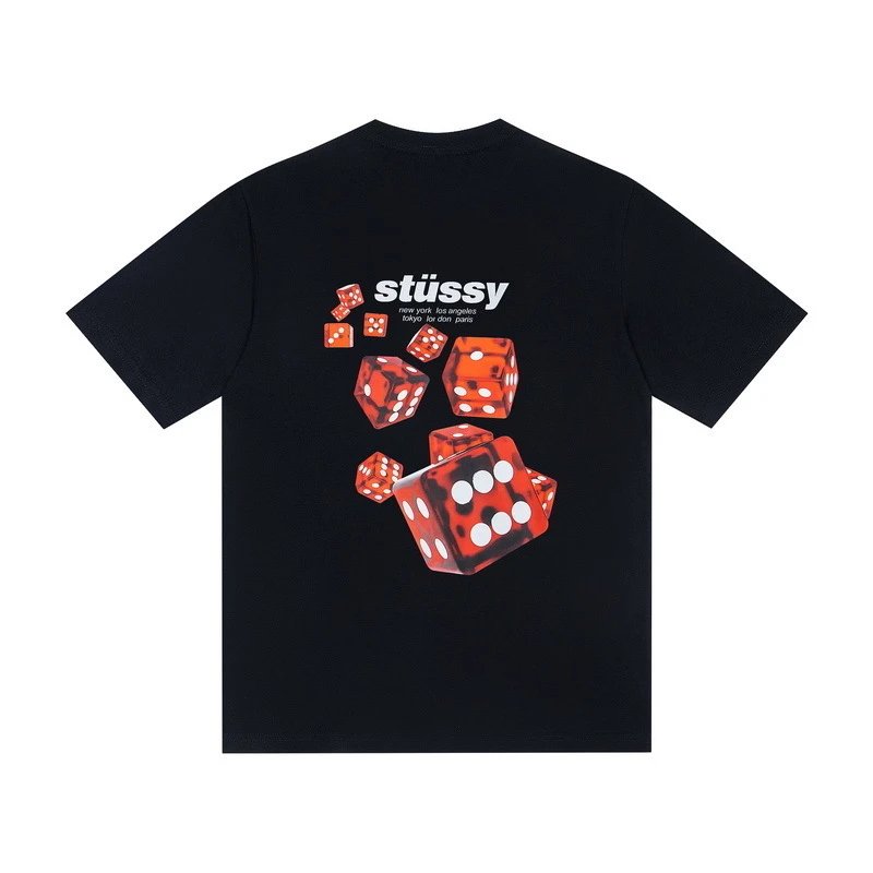 Street Style Graphic Print Cotton Tee Shirt - Onyx - Stussy - Cnfans - $19.35
