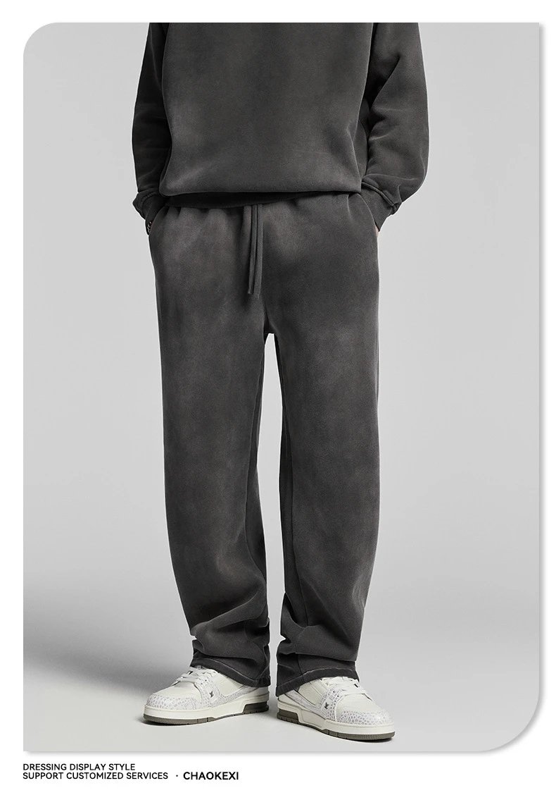 Retro Fleece Wide Leg Men's Sweatpants Trousers - Onyx - Gallery Image 8 - Detailed View