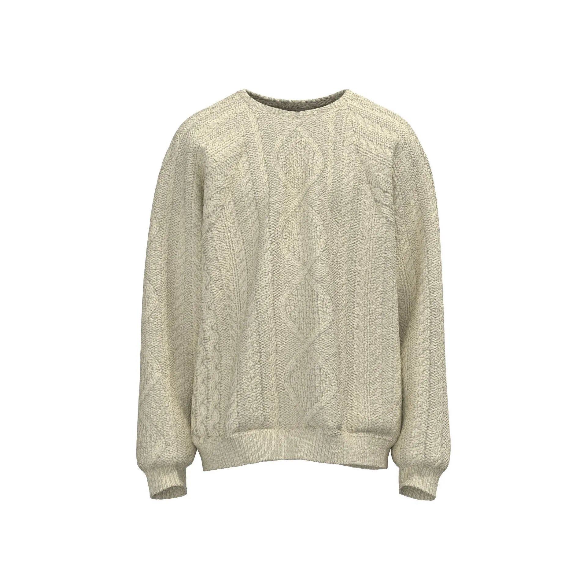 Cable Knit Wool Blend Pullover Sweater, Ecru - Gallery Image 4 - Detailed View