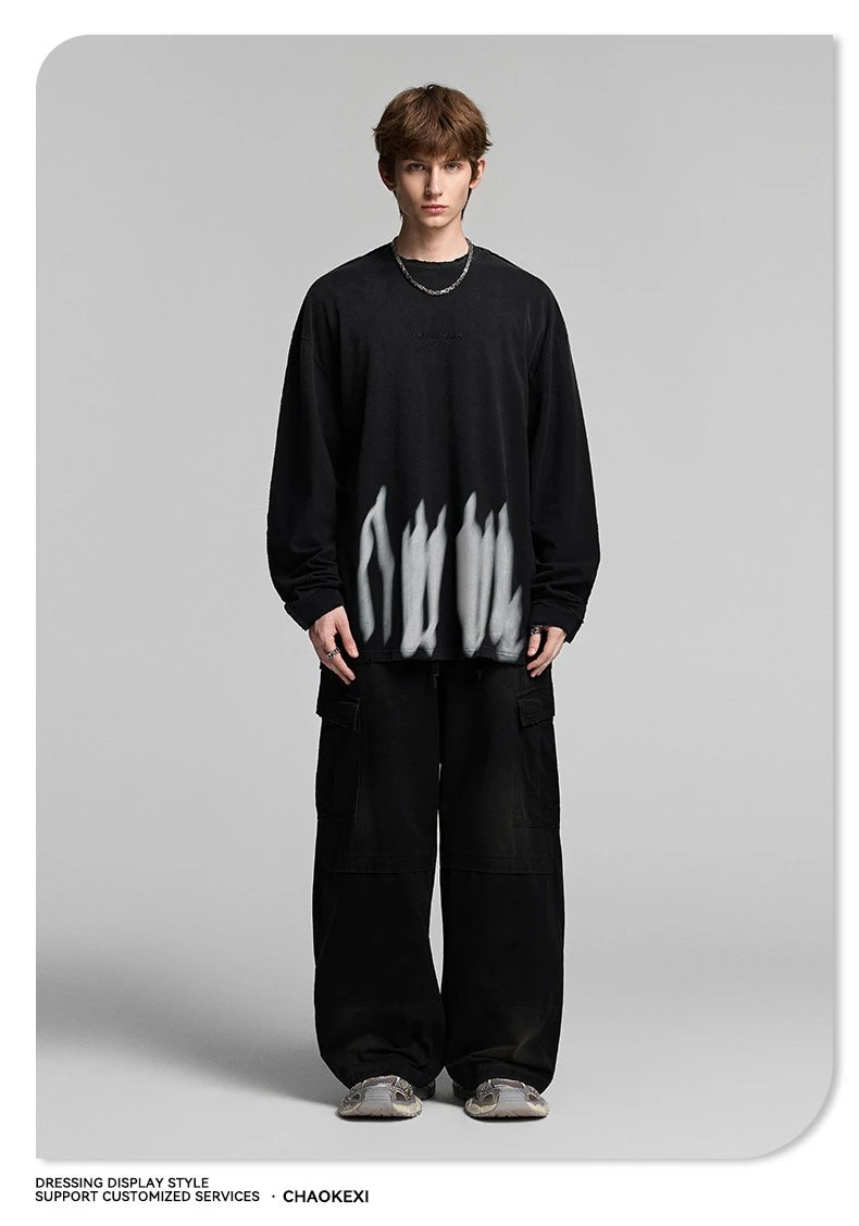 Men's Vintage Cotton Long Sleeve Tee Shirt Onyx - Gallery Image 6 - Detailed View