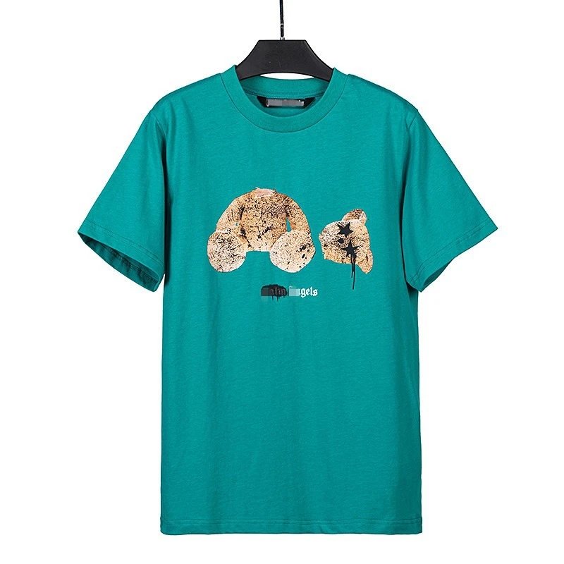 Streetwear Bear Graphic Cotton Tee Emerald Green - Palm Angels - Cnfans - $20.32