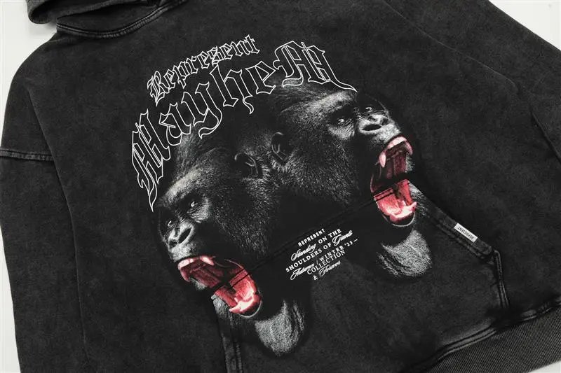 Vintage Graphic Pullover Hoodie Unisex Washed Black - Gallery Image 10 - Detailed View