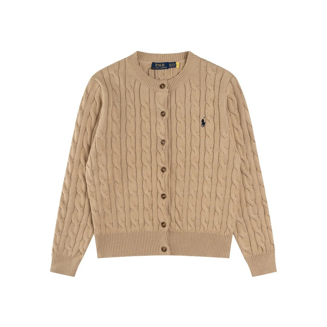 Cable Knit Cotton Cardigan Sweater Classic Khaki - Ralph Lauren - Cnfans - $39.35