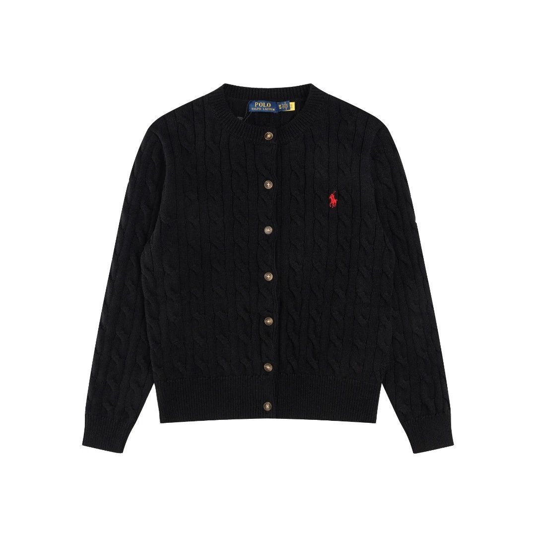 Cable Knit Cotton Cardigan Sweater Womens Onyx - Ralph Lauren - Cnfans - $39.35