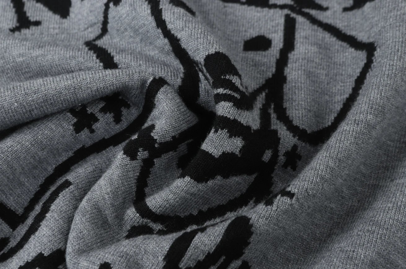 Women's Fall Winter Wool Blend Crewneck Dachshund Sweater Heather Gray - Gallery Image 10 - Detailed View