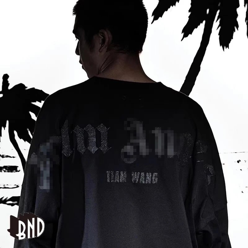 Cotton Graphic Long Sleeve Tee Unisex Jet Black - Gallery Image 7 - Detailed View