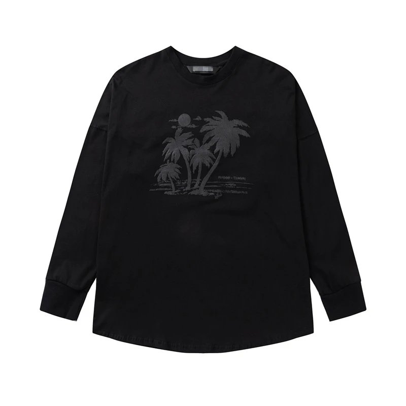 Cotton Graphic Long Sleeve Tee Unisex Jet Black - Palm Angels - Cnfans - $28.06