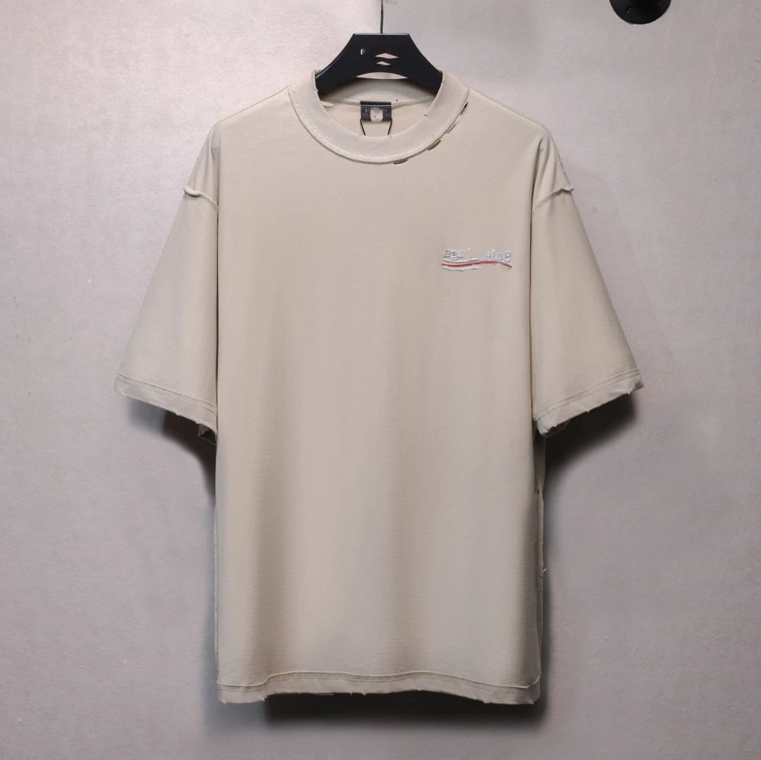 Unisex Distressed Reversible Embroidered Tee, Jet Black - Gallery Image 2 - Detailed View