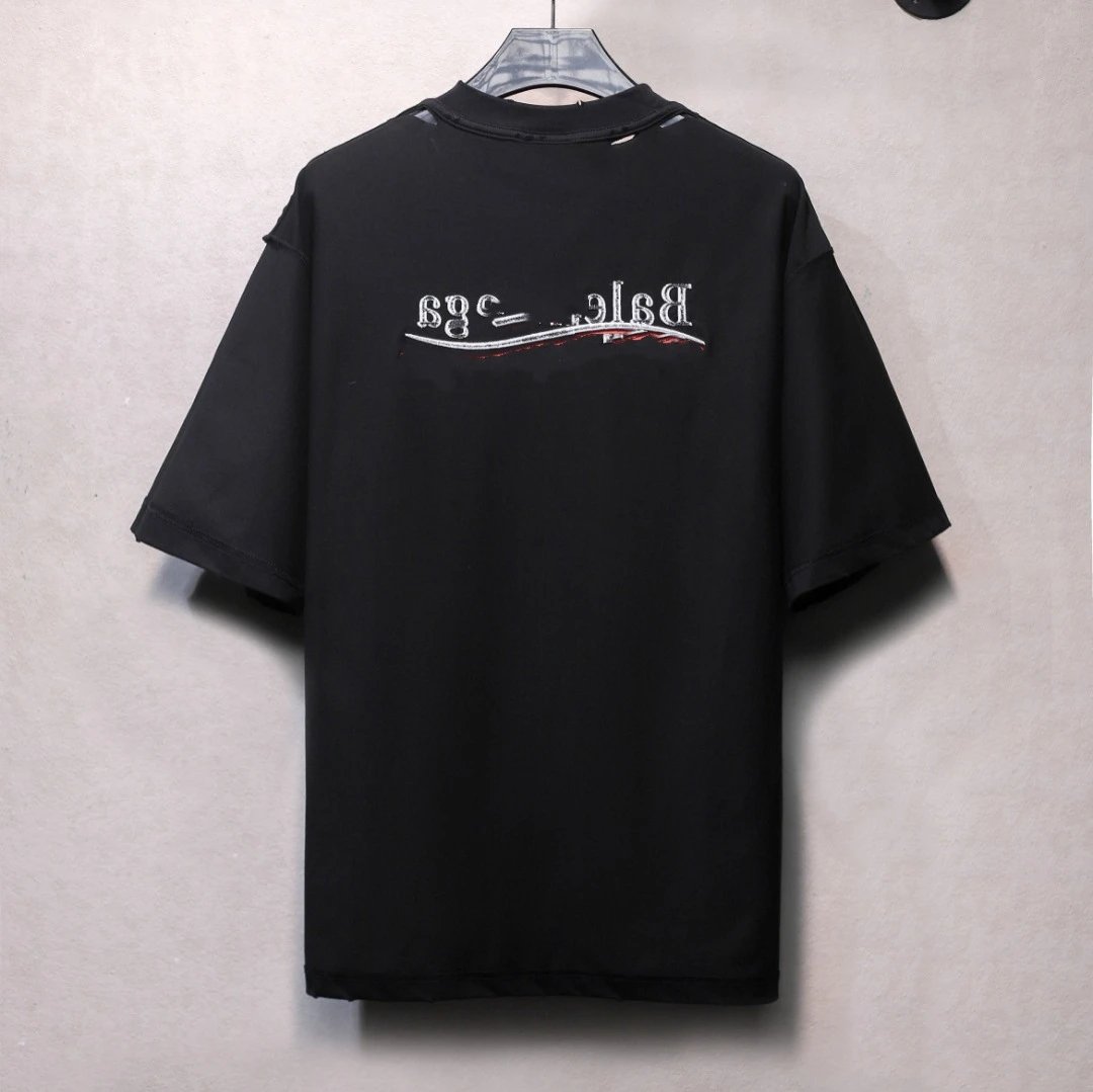 Unisex Distressed Reversible Embroidered Tee, Jet Black - Gallery Image 3 - Detailed View