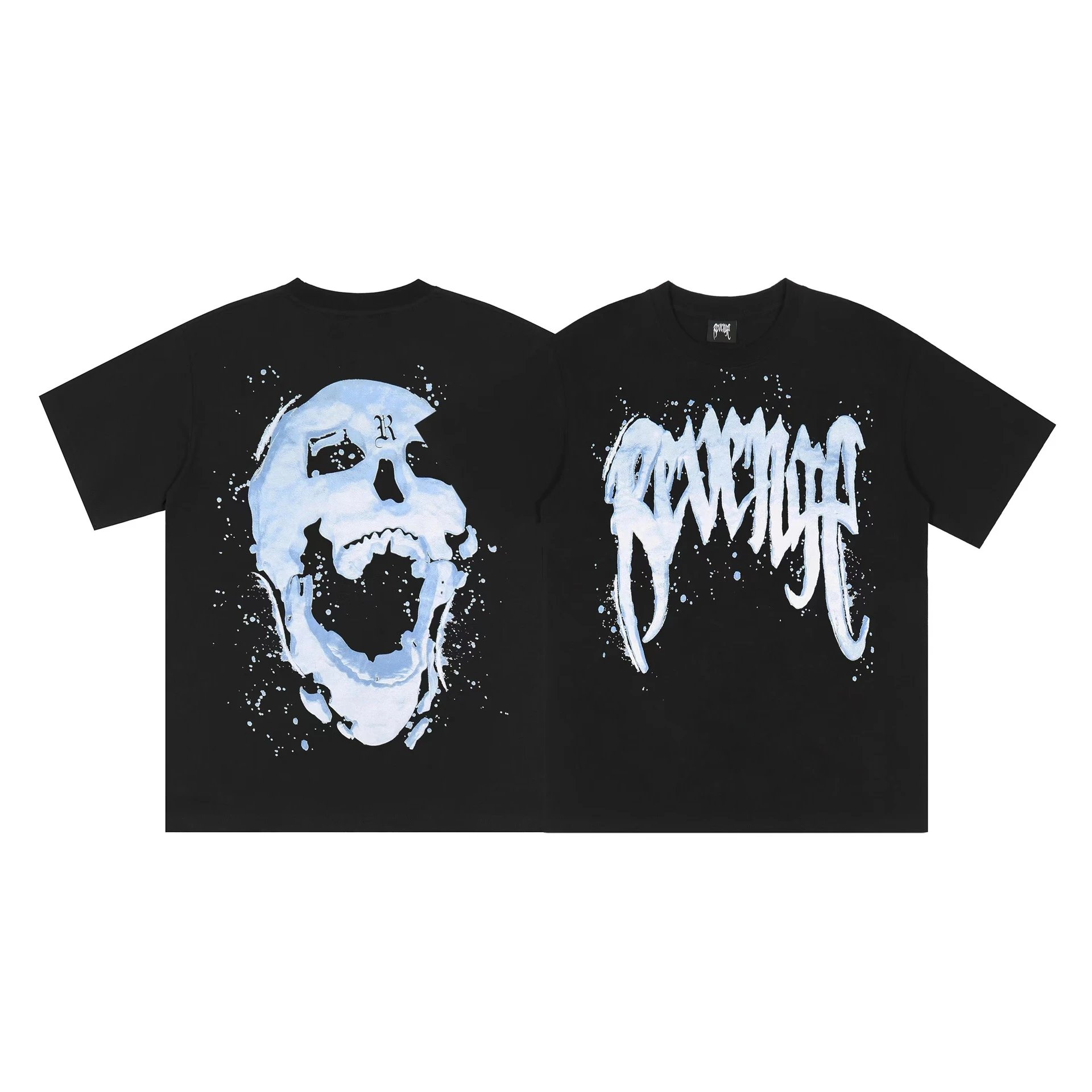Gothic Skull Print T-Shirt Ice Blue - Revenge - Cnfans - $19.03