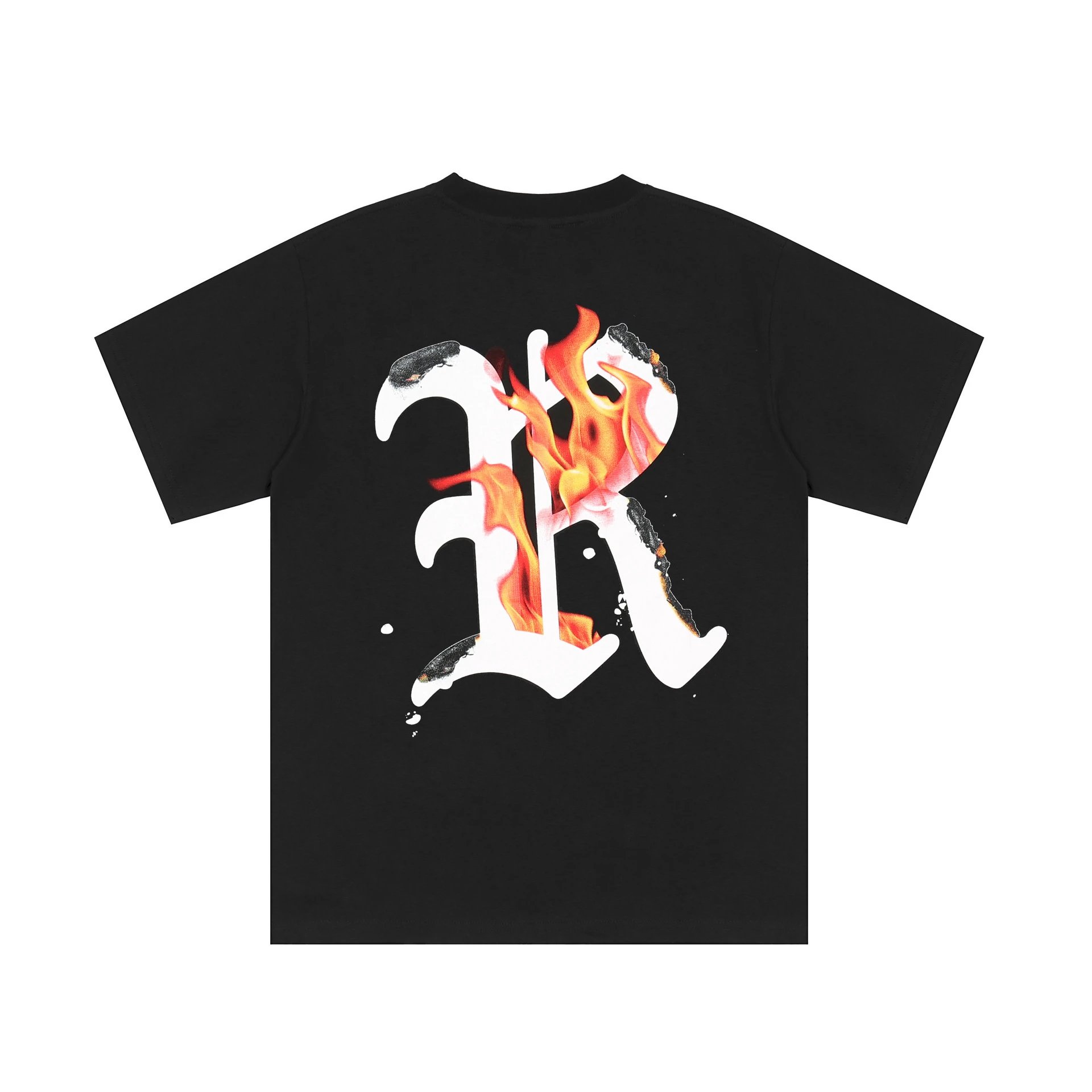 Streetwear Flame Letter Burning Tee Black - Revenge - Cnfans - $19.03