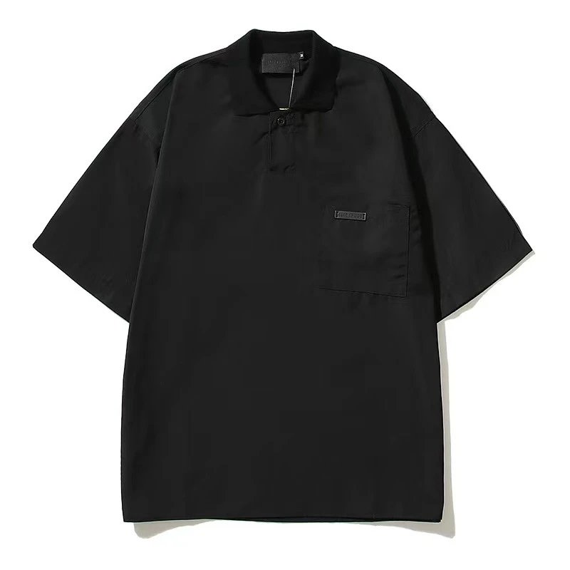 Streetwear Loose Polo Shirt Unisex Ebony Black - Gallery Image 2 - Detailed View