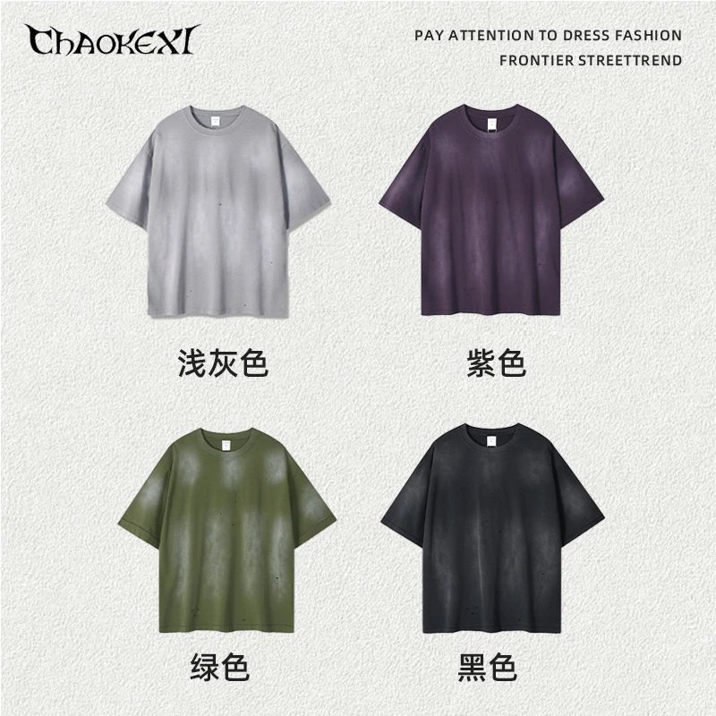 Men's Distressed Cotton Tee, Street Style, Slate Gray - Gallery Image 12 - Detailed View