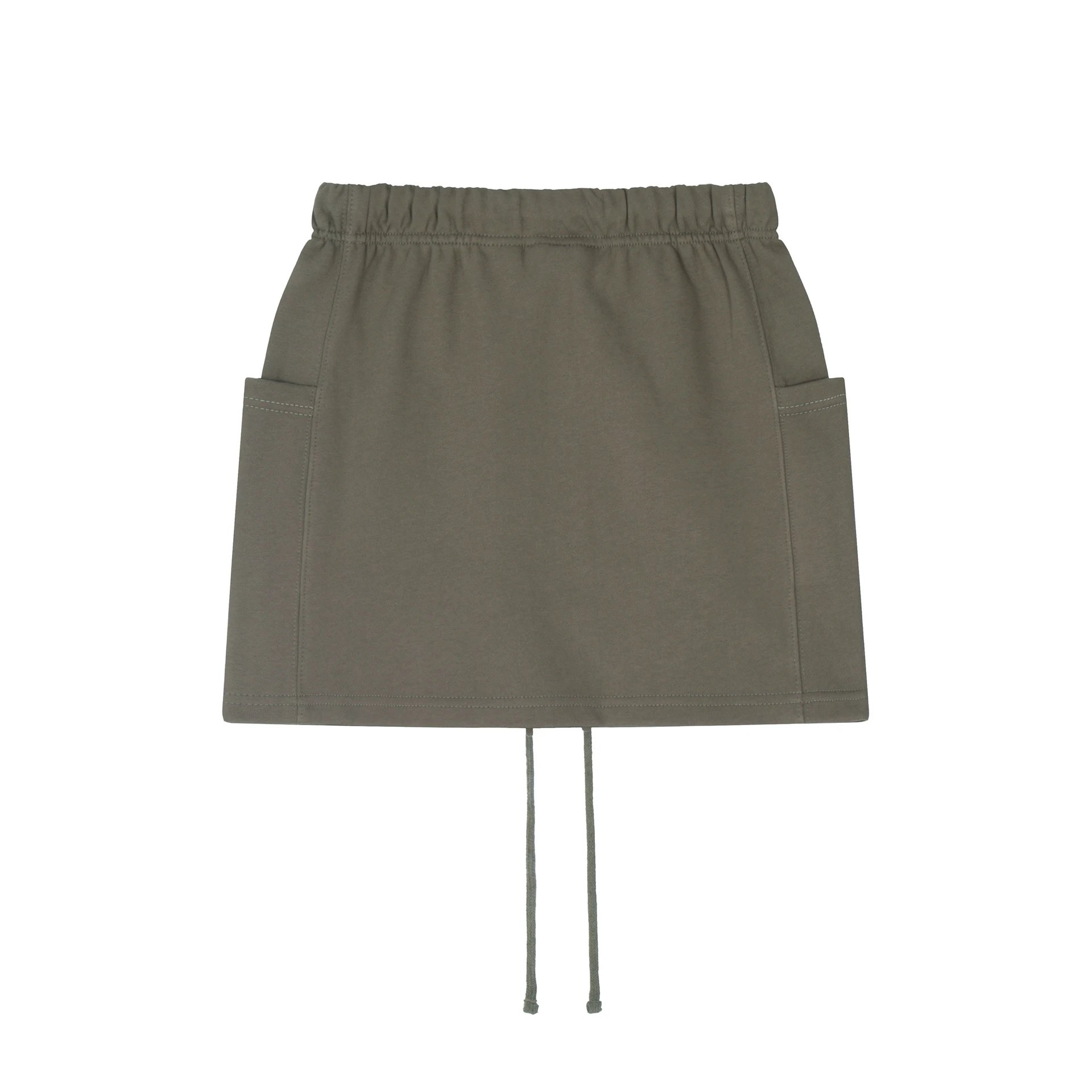 Streetwear Cotton Drawstring Skirt Olive Green - Gallery Image 3 - Detailed View