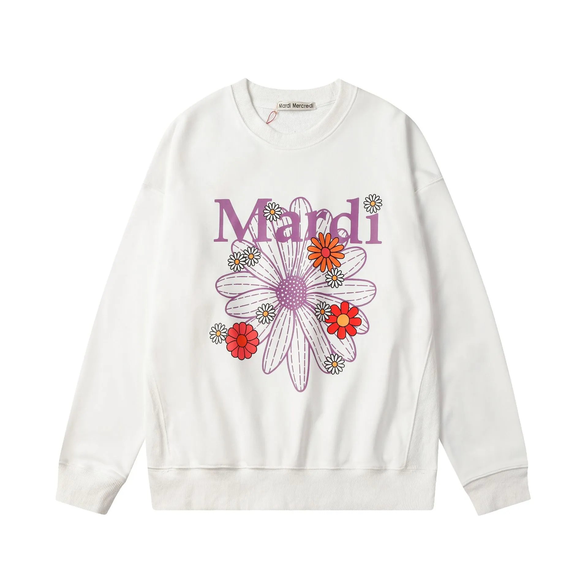 Women's Daisy Print Crewneck Pullover, Ecru - Gallery Image 3 - Detailed View