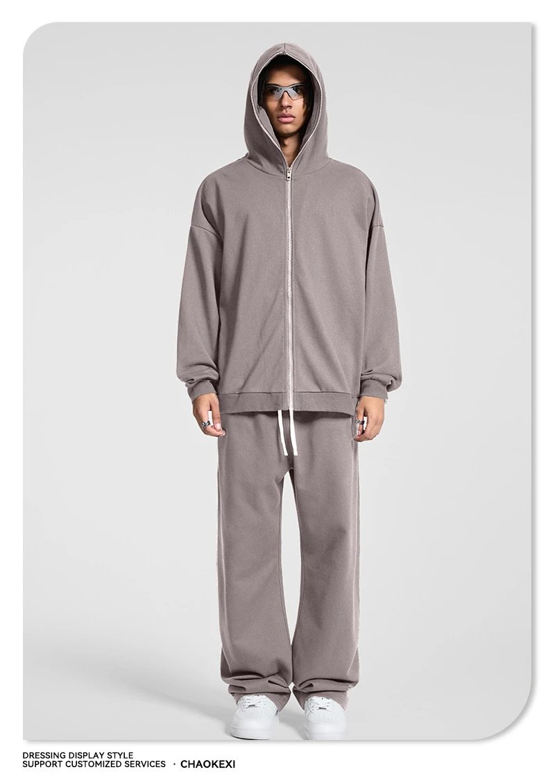 Winter Men's Fleece Zip Up Hoodie, Street Style Onyx - Gallery Image 4 - Detailed View