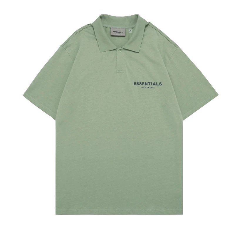 Streetwear Cotton Polo Shirt Summer Unisex Sage Green - Essentials - Cnfans - $22.26