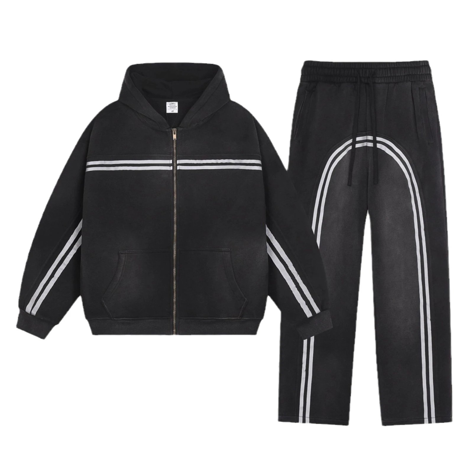 Men's Fleece Washed Knit Tracksuit Set Charcoal - ChaoKeXi - Cnfans - $38.63