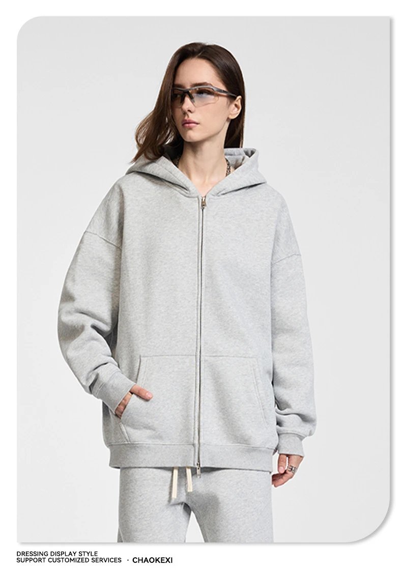 Street Zip Fleece Hoodie Fall Winter Unisex Blush Pink - Gallery Image 8 - Detailed View