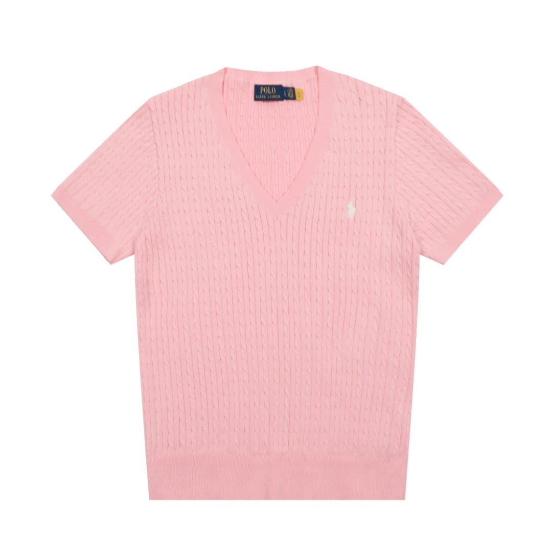 Cable-Knit Cotton Short-Sleeve V-Neck Tee Blossom - Ralph Lauren - Cnfans - $26.45