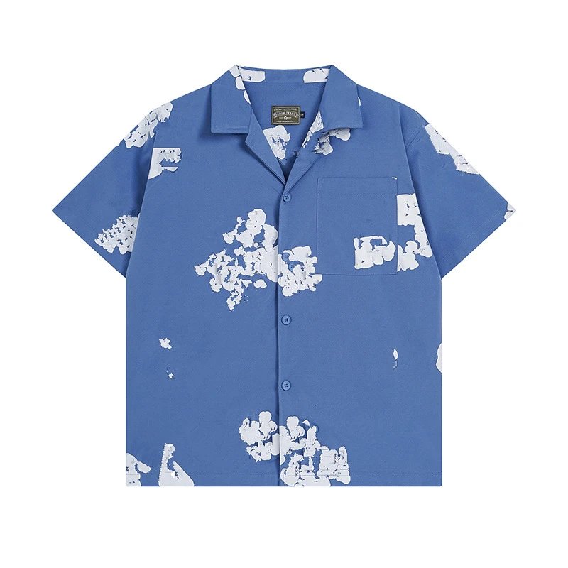 Short Sleeve Casual Shirt Azure - DenimTears - Cnfans - $22.90