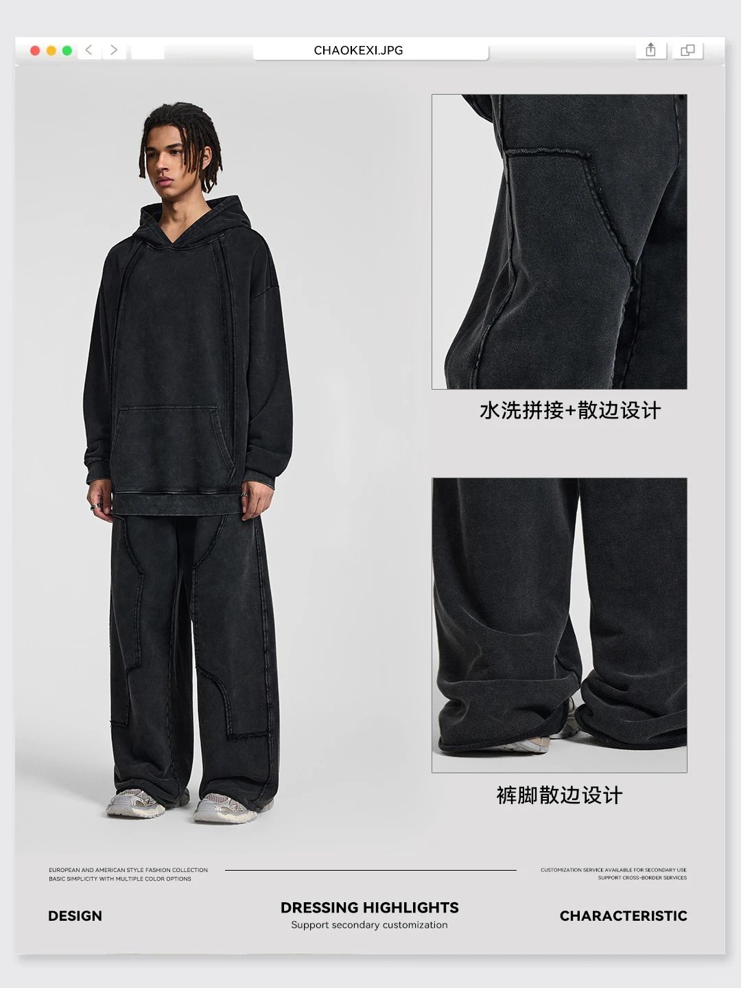 Loose Fit Cotton Cargo Pants Autumn Slate - Gallery Image 4 - Detailed View