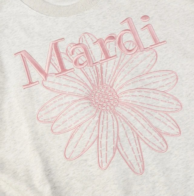 Women's Classic Daisy Embroidered Crewneck Pullover, Heather Grey - Gallery Image 8 - Detailed View