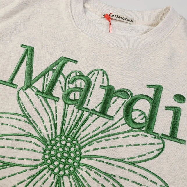 Women's Classic Daisy Embroidered Crewneck Pullover, Heather Grey - Gallery Image 10 - Detailed View