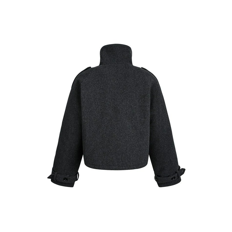 Winter Unisex Retro Wool Blend Padded Jacket Anthracite - Gallery Image 6 - Detailed View