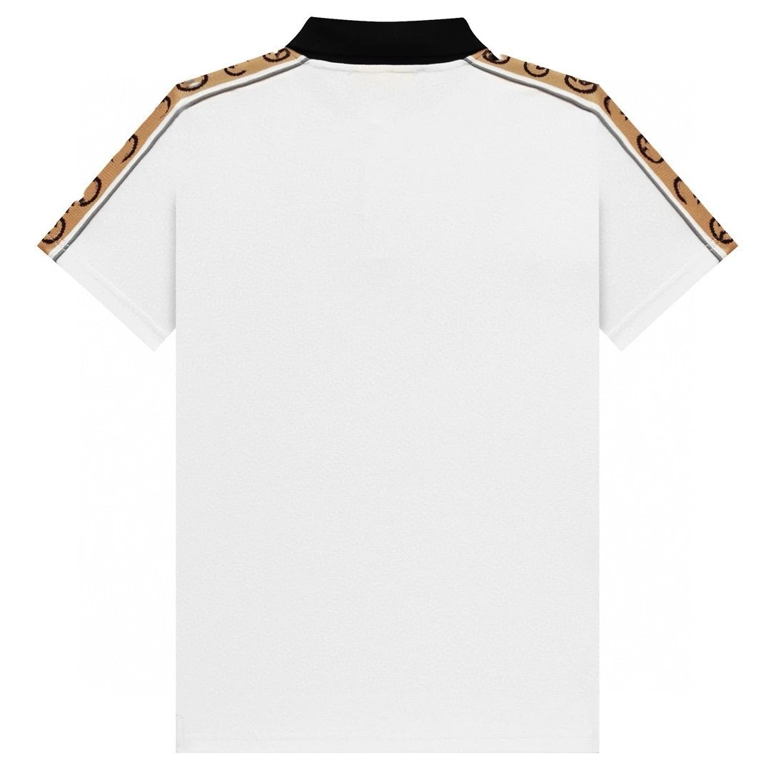 Men's Stripe Detail Polo Shirt Cotton Top Ecru - Gallery Image 5 - Detailed View