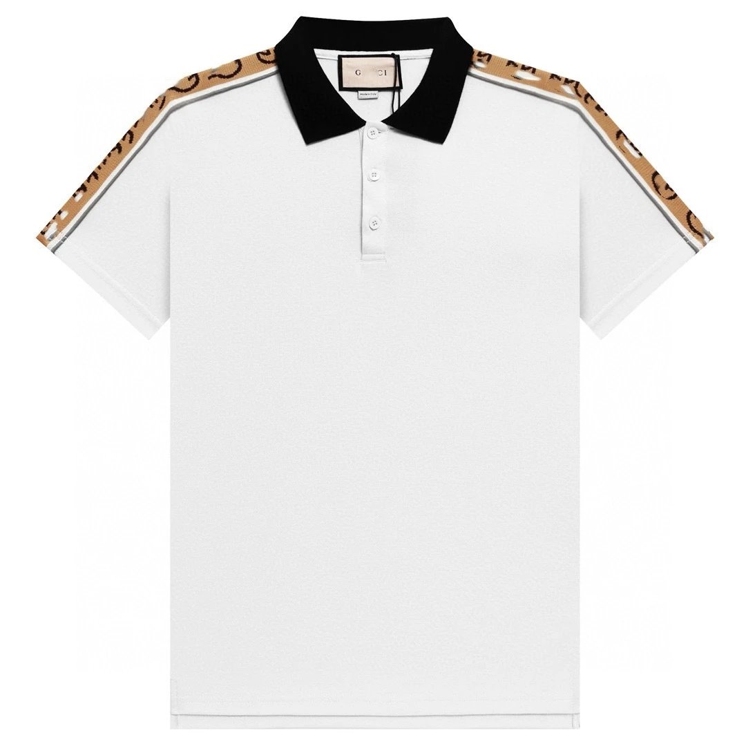 Men's Casual Cotton Polo Shirt Tape Trim Ecru - Gucci - Cnfans - $24.52