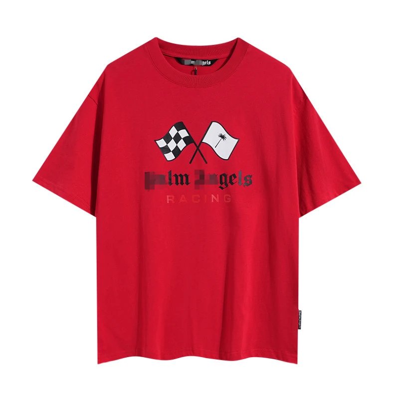 Racing Flag Graphic Cotton Streetwear T-Shirt Crimson Red - Related Product - Cnfans
