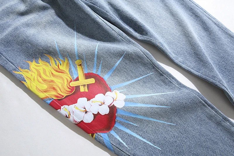 Palm Angels Flame Heart Jeans Blue - Gallery Image 5 - Detailed View