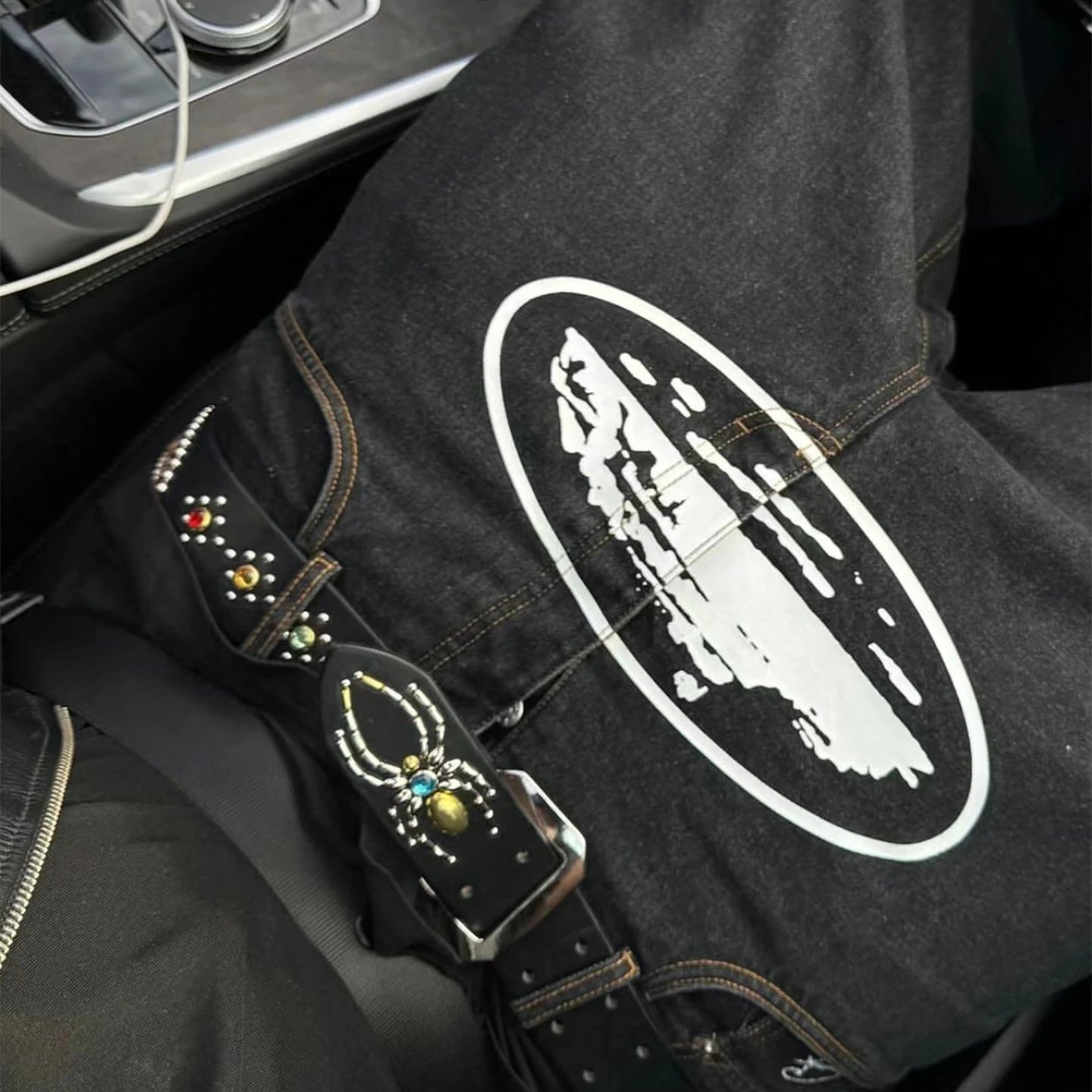 Graphic Denim Culottes Street Style Jet Black - Gallery Image 7 - Detailed View