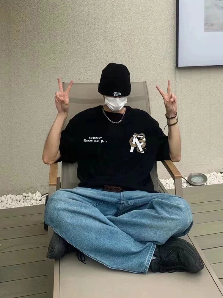 Represent Snake Print T-Shirt Black - Gallery Image 9 - Detailed View