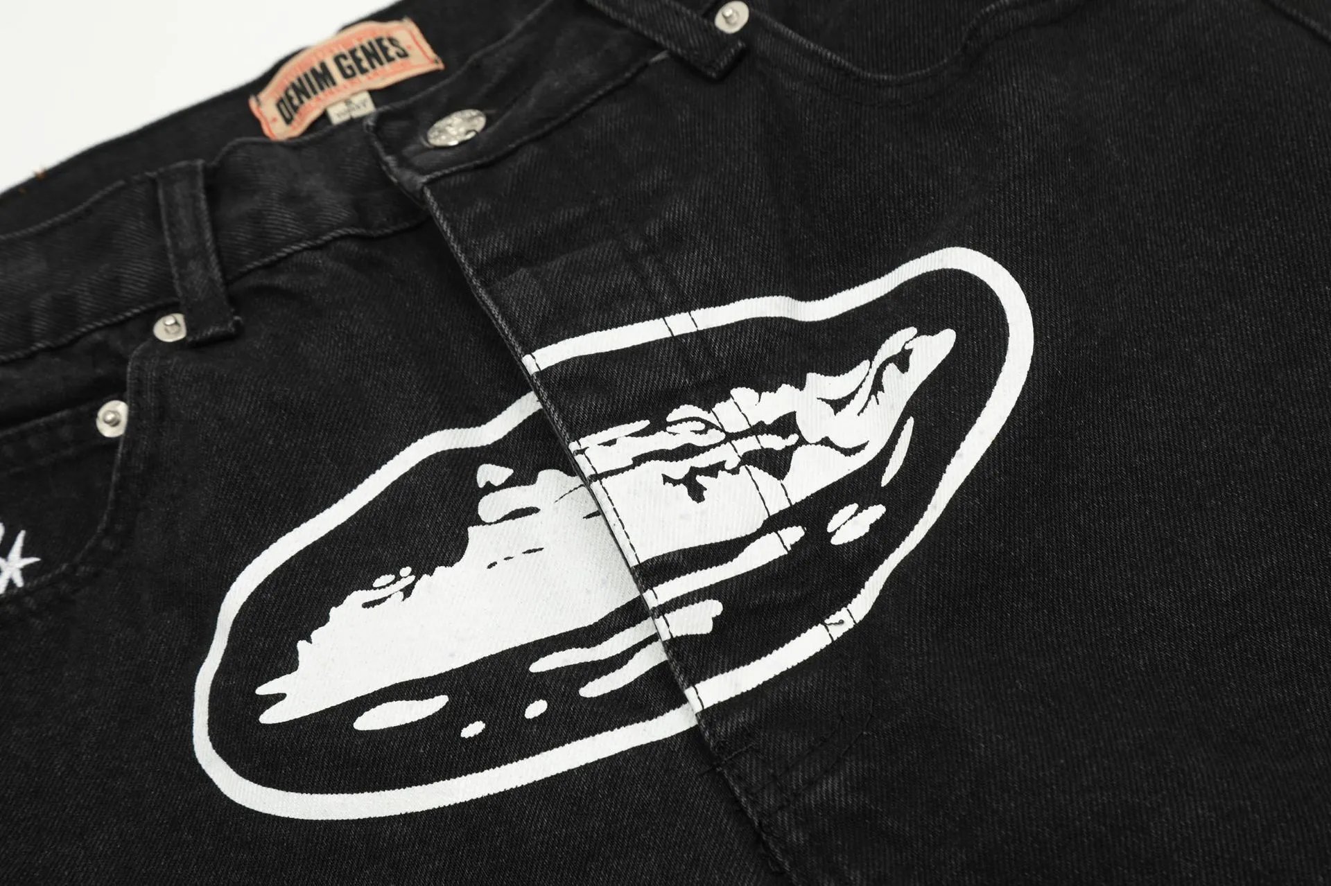 Graphic Denim Culottes Street Style Jet Black - Gallery Image 9 - Detailed View