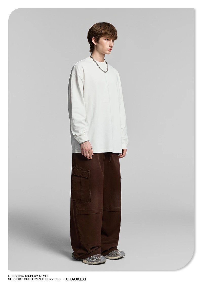 Retro Cotton Blend Unisex Long Sleeve Tee - Off White - Gallery Image 3 - Detailed View