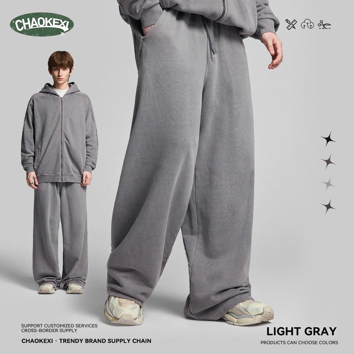 Urban Cotton Loose Fit Sweatpants, Gray - ChaoKeXi - Cnfans - $30.56