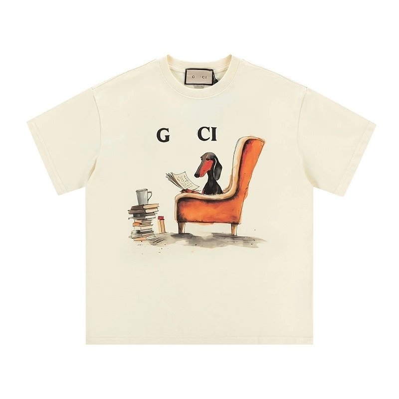 Cartoon Animal Graphic Print Casual Tee Ecru - Gucci - Cnfans - $23.55