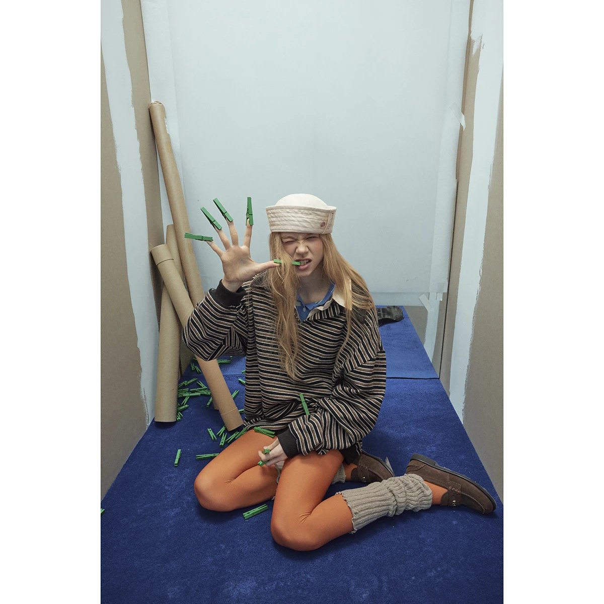 Oversized Striped Polo Shirt Unisex Long Sleeve Layered Obsidian - Gallery Image 3 - Detailed View