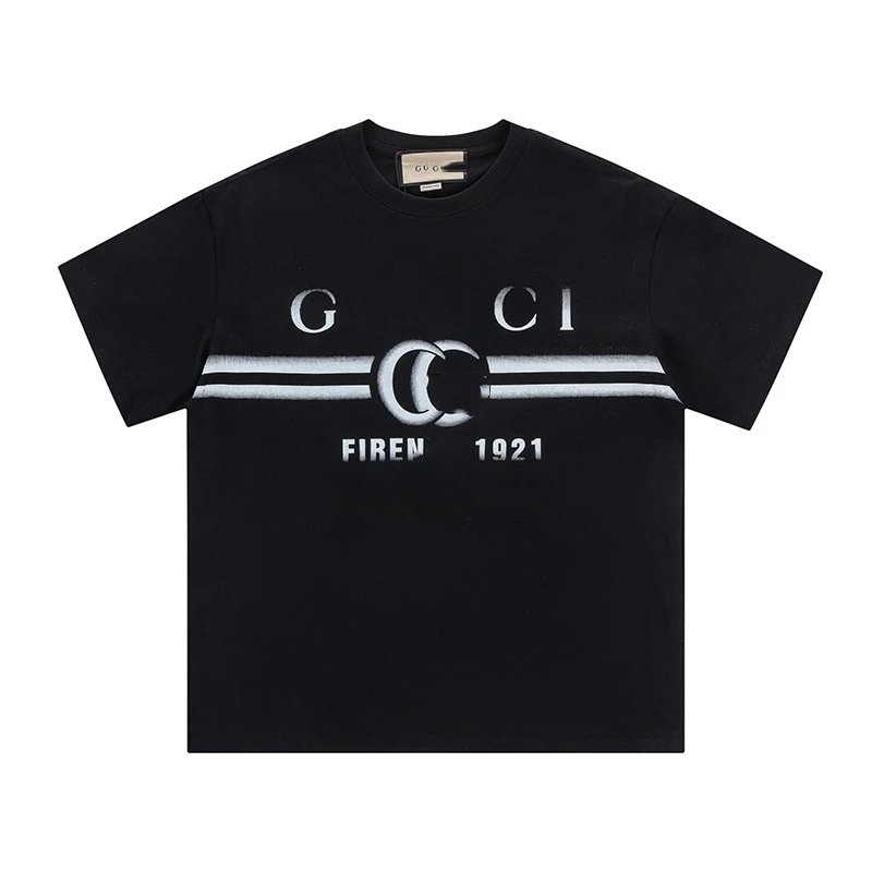 Casual Cotton Graphic Tee Unisex Jet Black - Gucci - Cnfans - $21.94