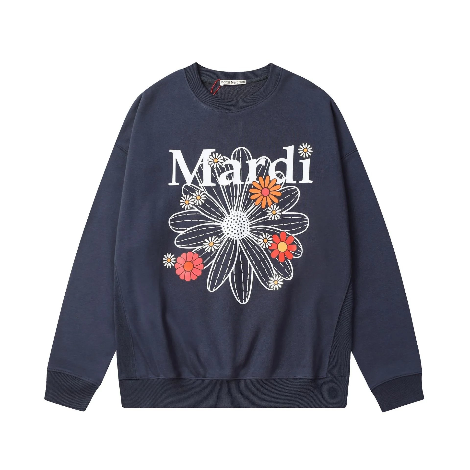Women's Floral Graphic Crewneck Sweatshirt, Oversized, Admiral Blue - Mardi Mercredi - Cnfans - $26.45