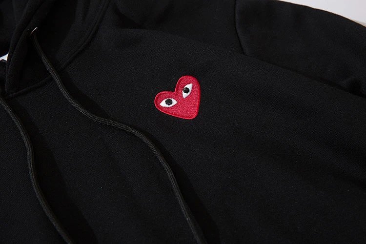 CDG Play Heart Hoodie Black/White - Gallery Image 9 - Detailed View