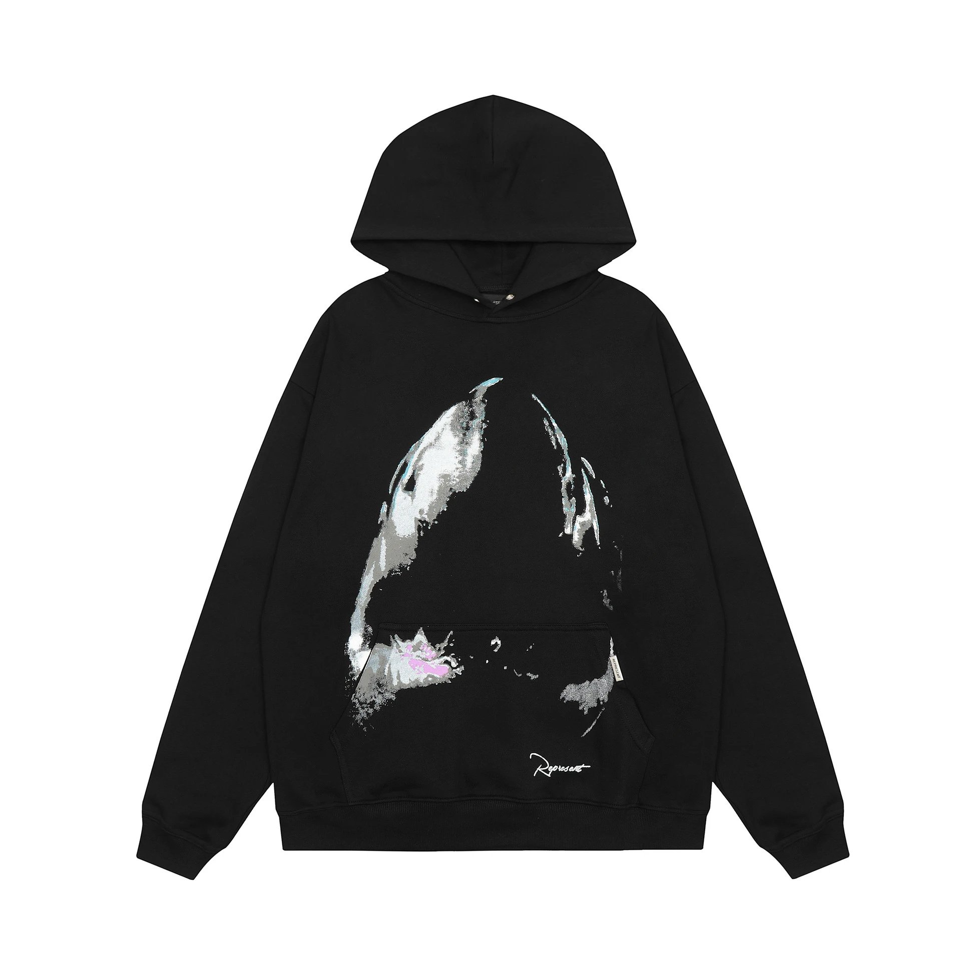 Street Shark Cotton Hoodie Unisex Pullover Onyx - Gallery Image 2 - Detailed View