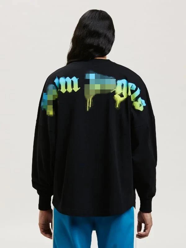 Streetwear Graphic Cotton Long Sleeve Tee Jet Black - Gallery Image 14 - Detailed View