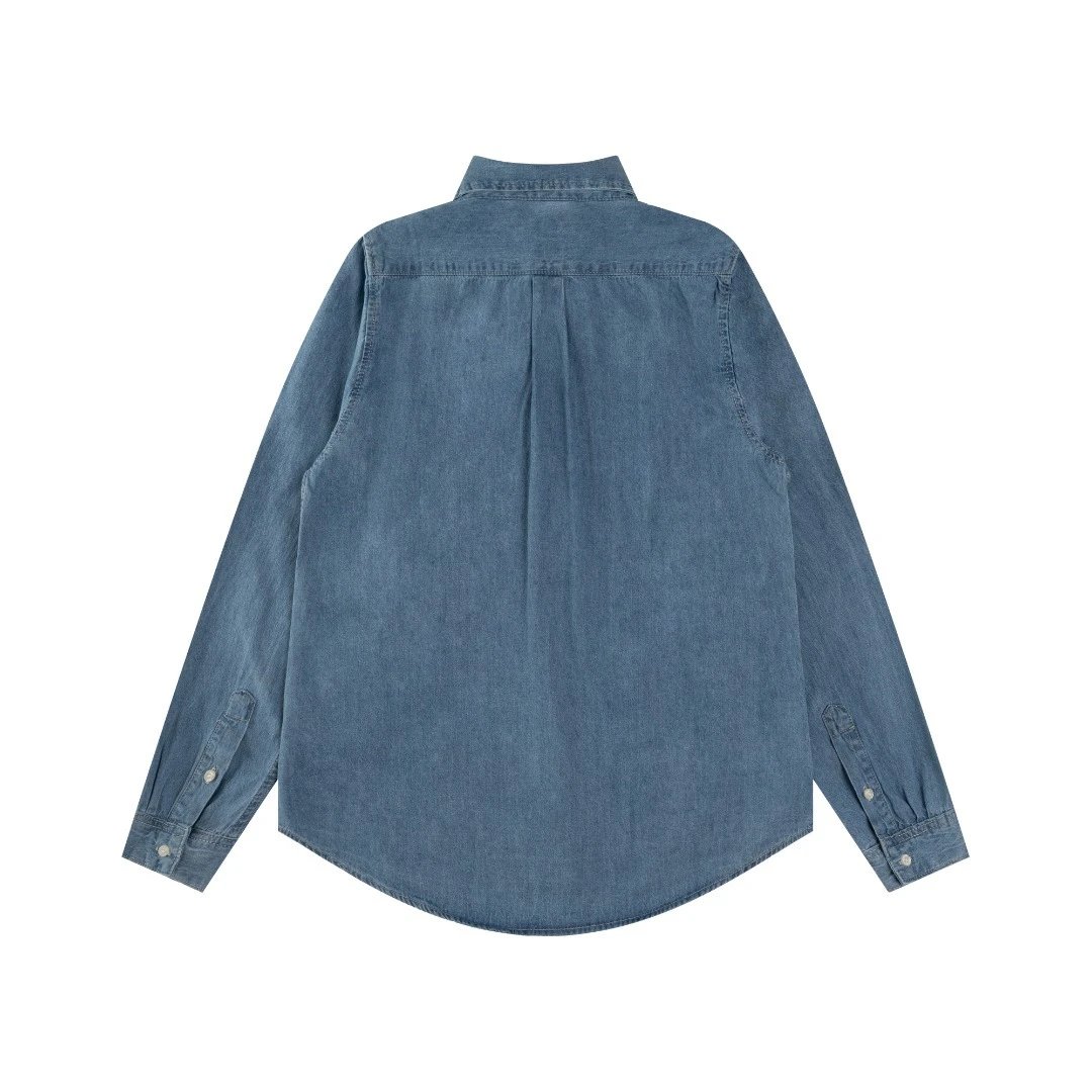 Casual Cotton Long Sleeve Denim Shirt, Chambray - Gallery Image 2 - Detailed View