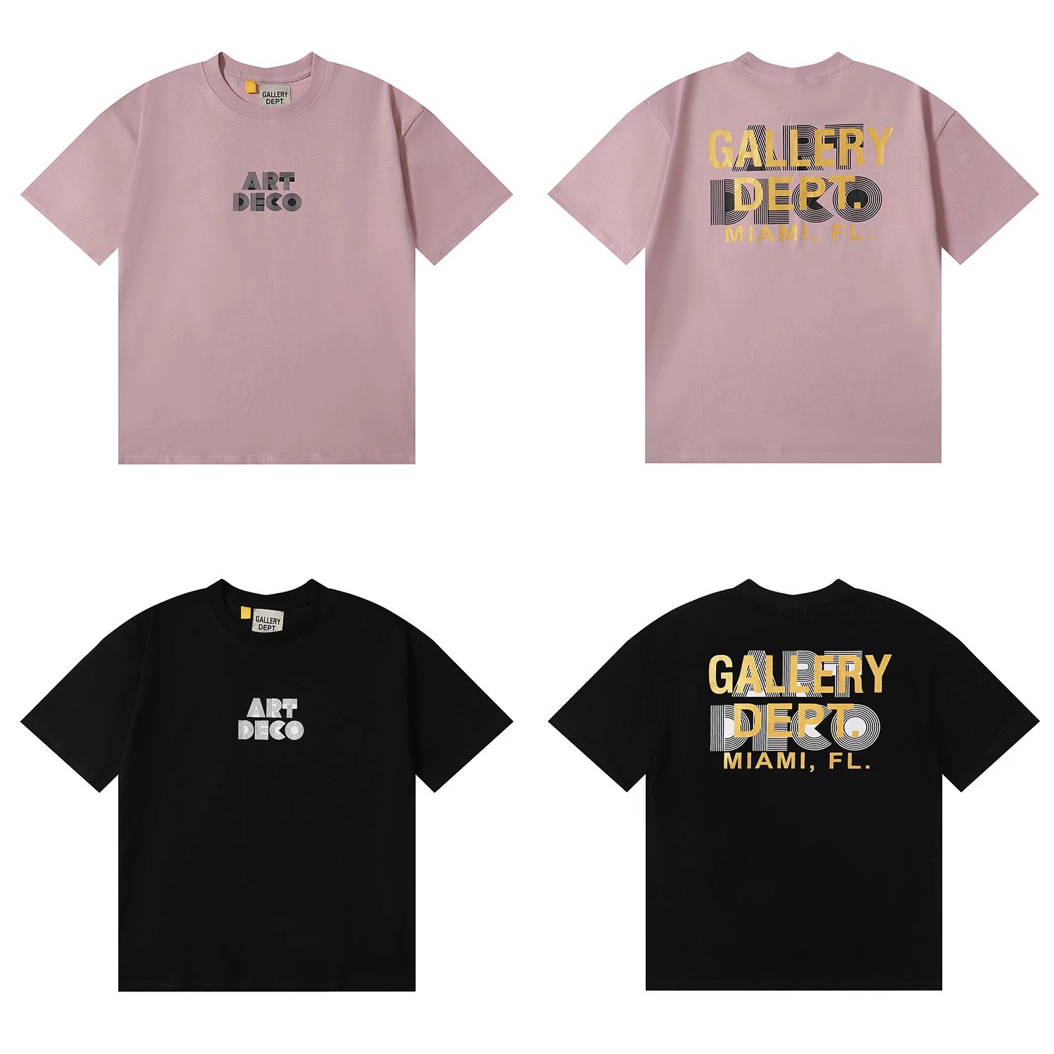 Gallery Dept Gold Print T-Shirt Pink - High Quality Product Image - Cnfans