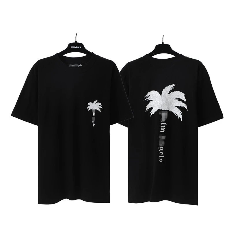Streetwear Palm Tree Graphic Cracked Print T-Shirt Black - Palm Angels - Cnfans - $20.65