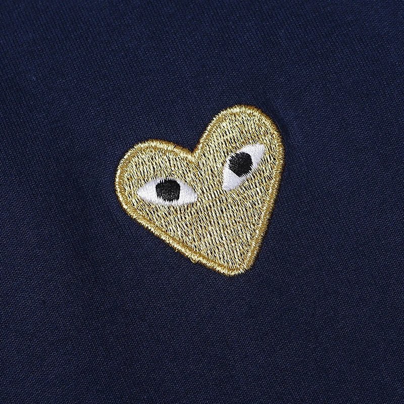 CDG Heart Embroidered T-Shirt Navy - Gallery Image 7 - Detailed View