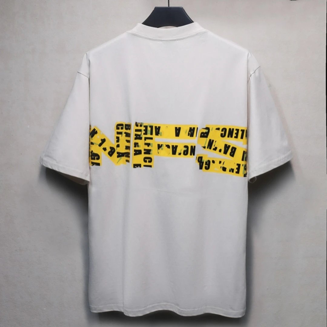Unisex Oversized Tape Graphic Tee, Summer Casual, Chalk White - Gallery Image 4 - Detailed View